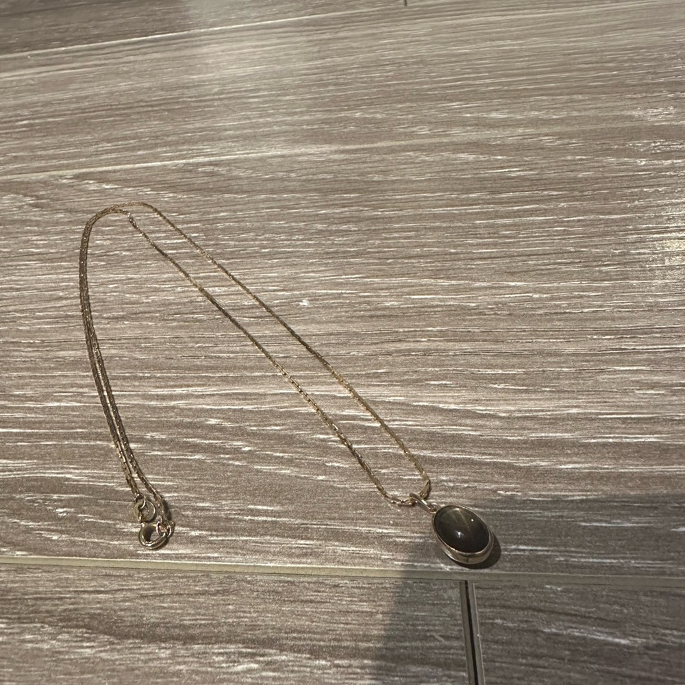 14k yellow gold obsidian necklace-4.87g, 22”